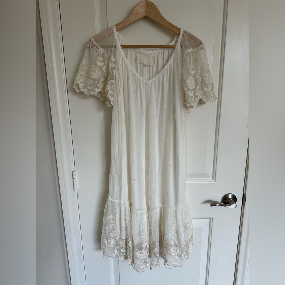 Johnny Was Boho White embroidered Dress Bridal Bride Wedding